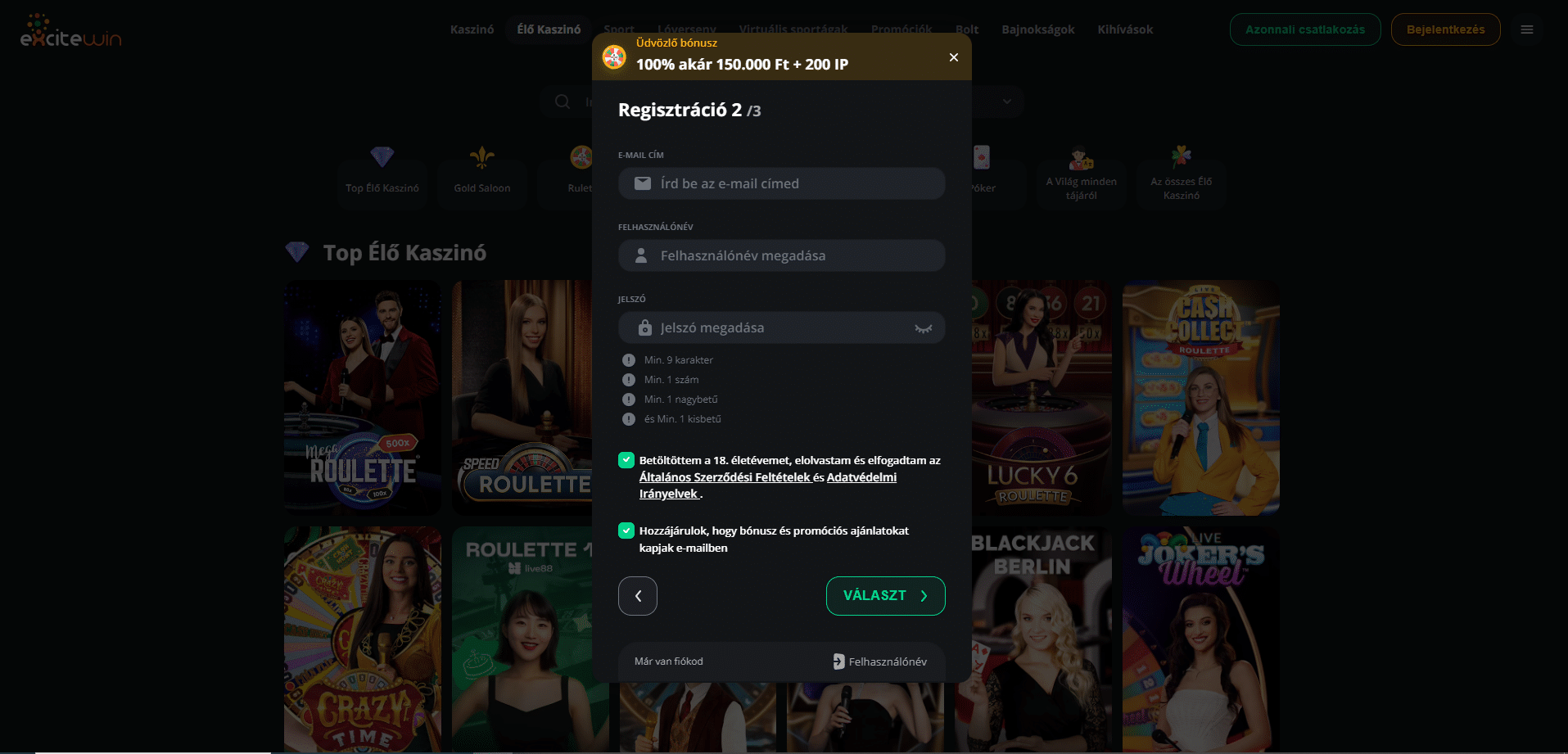 excitewin kaszino regisztracio