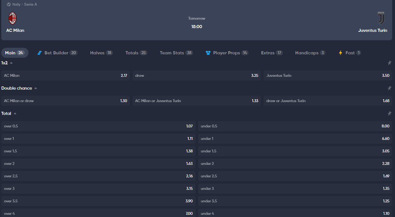 AC Milan Juventus Serie A 2024 november Instant Casino