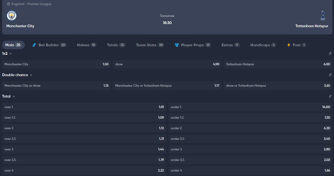 Manchester City Tottenham Premier League 2024 november Instant Casino