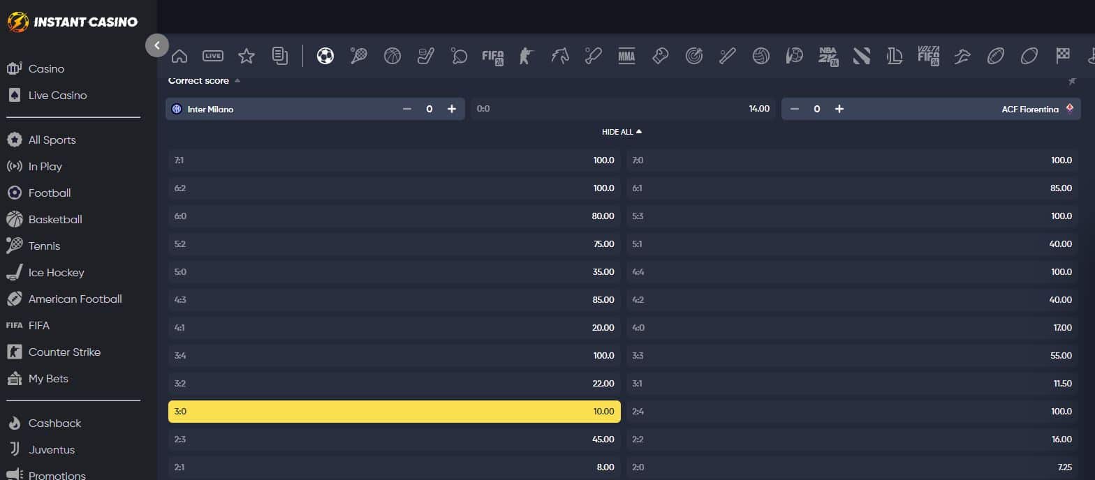 Inter Fiorentina correctscore 10022025