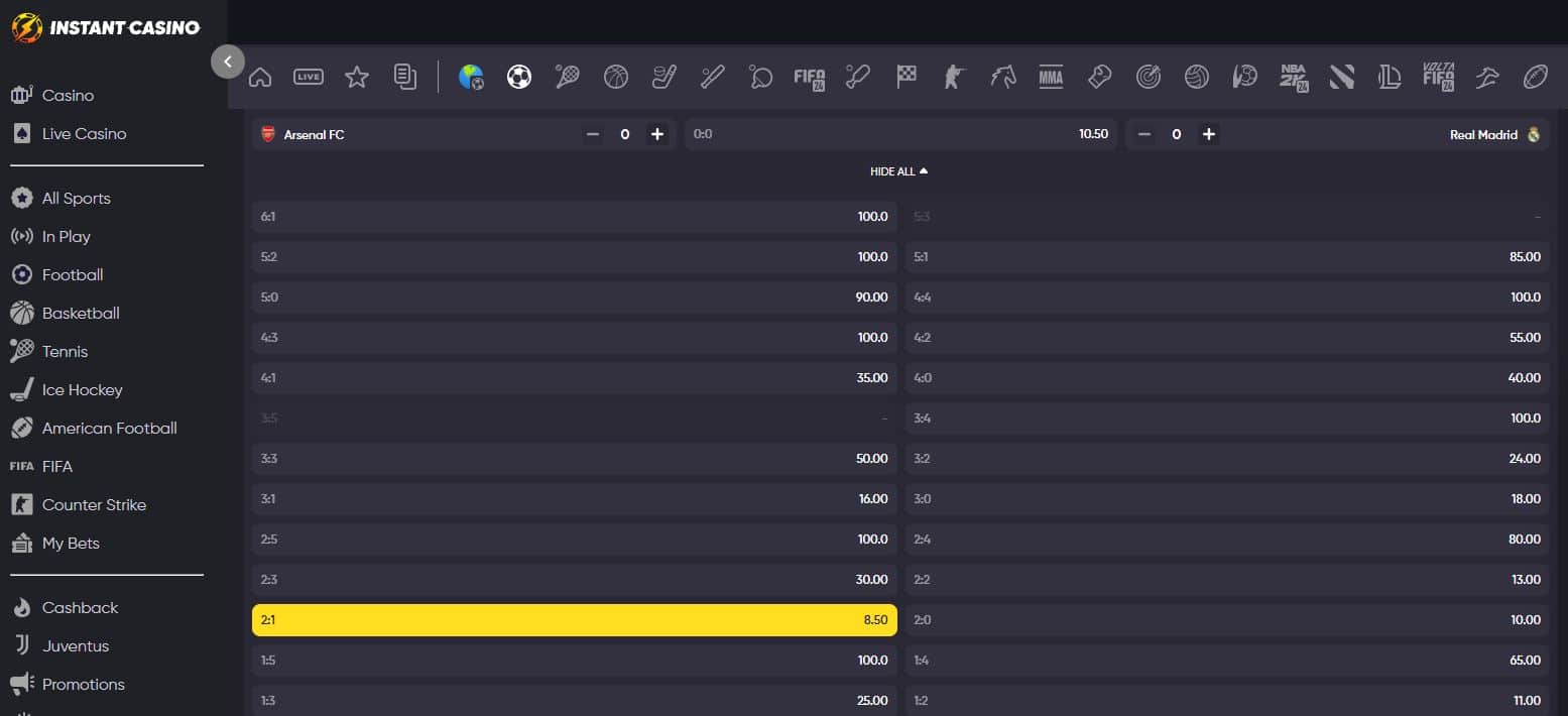 Arsenal RealMadrid correctscore 08042025