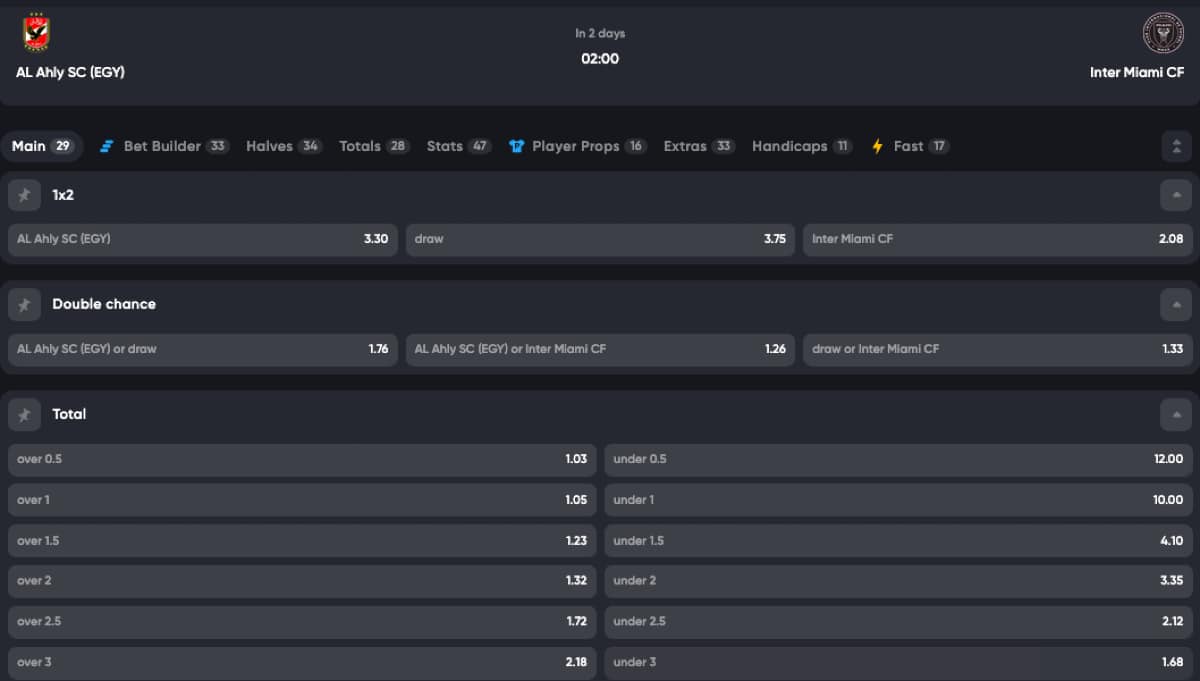 Al Ahly Inter Miami klub vb Instant Casino