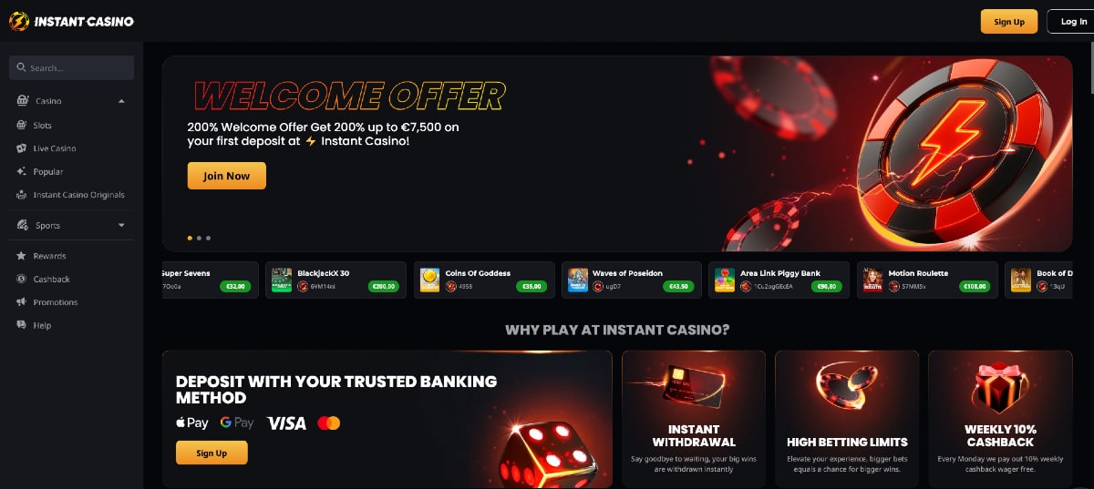 Instant Casino valódi pénzes kaszinók