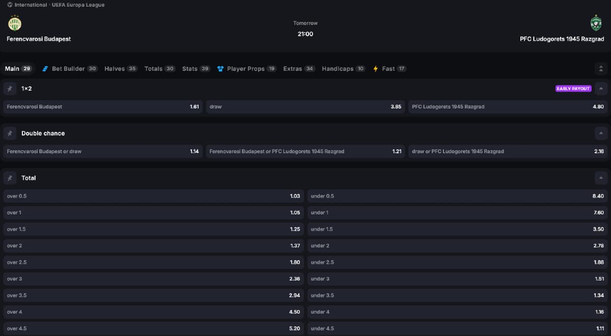 FTC Ludogorec Európa liga 2025 november